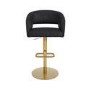 ALMOST PERFECT - Curved Black Faux Leather Adjustable Swivel Bar Stool with Brass Base - Runa