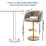 Curved Mink Matt Velvet Adjustable Swivel Bar Stool with Gold Base - Runa