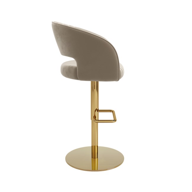 Curved Mink Matt Velvet Adjustable Swivel Bar Stool with Gold Base - Runa