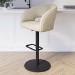 Curved Beige Fabric Adjustable Swivel Bar Stool with Black Base - Runa