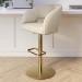 Curved Beige Fabric Adjustable Swivel Bar Stool with Gold Base - Runa