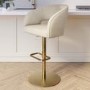 Curved Beige Fabric Adjustable Swivel Bar Stool with Gold Base - Runa