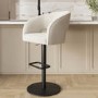 Curved Beige Boucle Adjustable Swivel Barstool with Black Metal Base - Runa