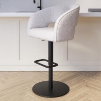 Curved Beige Boucle Adjustable Swivel Barstool with Black Metal Base - Runa