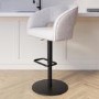 Curved Beige Boucle Adjustable Swivel Barstool with Black Metal Base - Runa