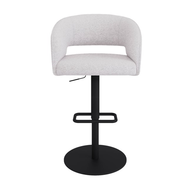 Curved Beige Boucle Adjustable Swivel Barstool with Black Metal Base - Runa