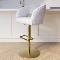 Curved Beige Boucle Adjustable Swivel Barstool with Gold Base - Runa