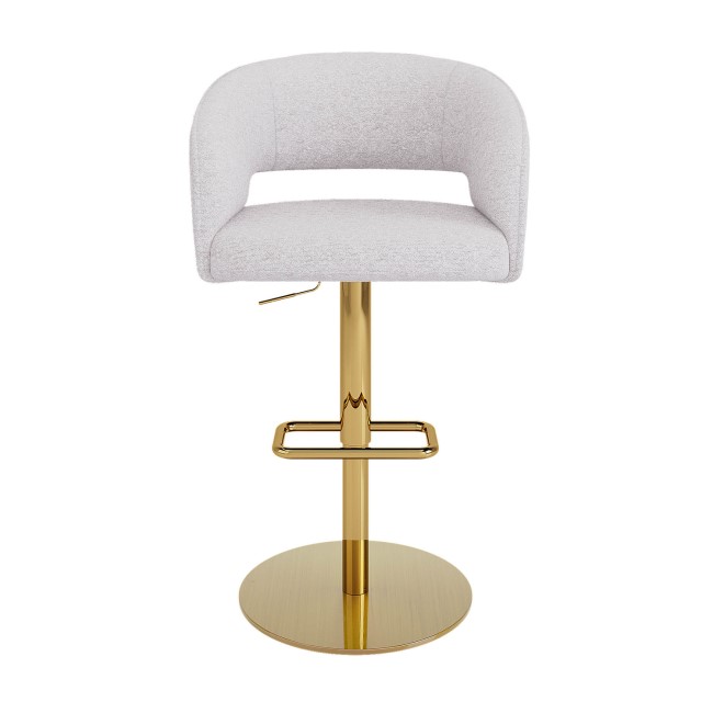 Set of 3 Curved Beige Boucle Adjustable Swivel Barstools with Gold Base - Runa