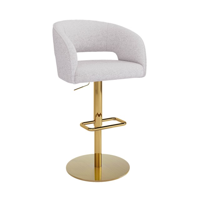 Set of 3 Curved Beige Boucle Adjustable Swivel Barstools with Gold Base - Runa