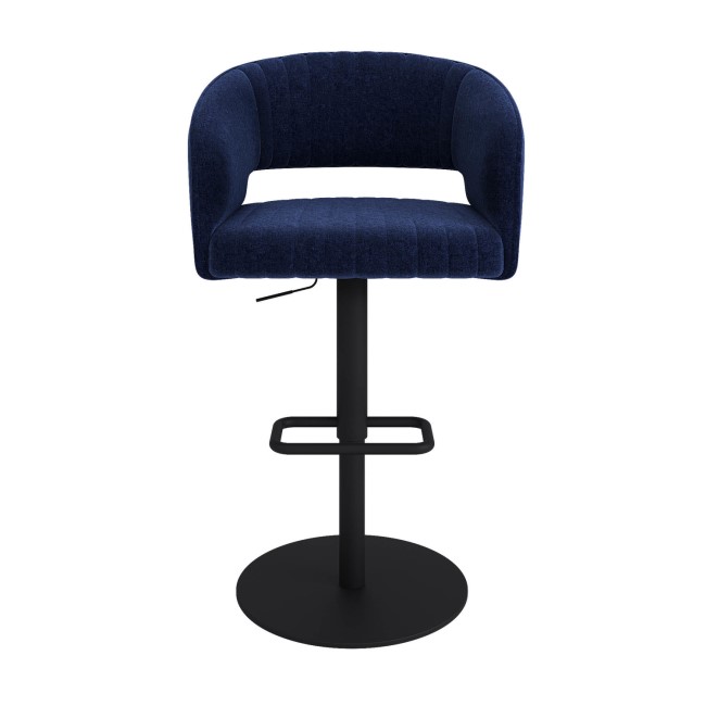 Curved Navy Blue Fabric Adjustable Swivel Barstool with Black Base - Runa