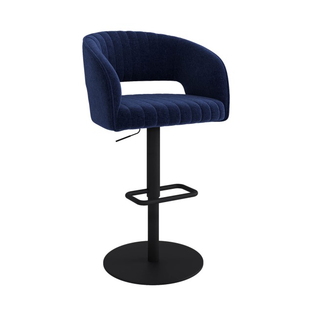 Curved Navy Blue Fabric Adjustable Swivel Barstool with Black Base - Runa