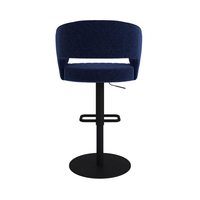 Curved Navy Blue Fabric Adjustable Swivel Barstool with Black Base - Runa