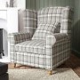 Grey Tartan Fabric High Back Armchair - Rupert