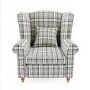 ALMOST PERFECT - Grey Tartan Fabric Wingback Armchair - Rupert