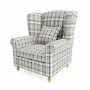 Grey Tartan Fabric High Back Armchair - Rupert