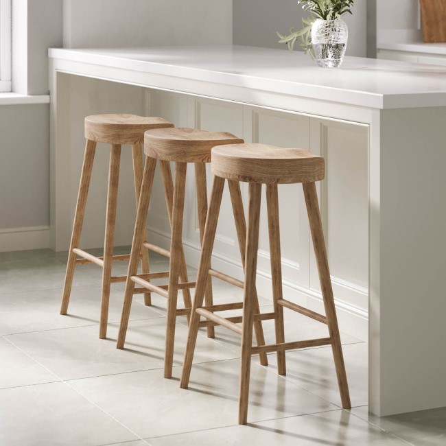 Solid Weathered Oak Kitchen Counter Stool - 70cm - Rayne