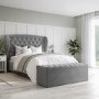 Grey Velvet Double Ottoman Bed with Winged Headboard - Safina