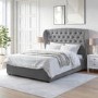 Grey Velvet King Size Ottoman Bed with Winged Headboard - Safina