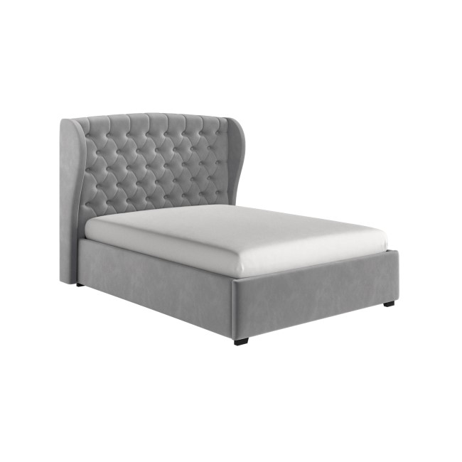 Grey Velvet King Size Ottoman Bed with Winged Headboard - Safina