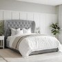 Grey Velvet King Size Ottoman Bed with Winged Headboard - Safina