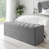 Ottoman Storage Blanket Box in Grey Velvet - Safina