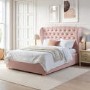 Pink Velvet King Size Ottoman Bed with Winged Headboard - Safina