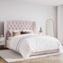 Pink Velvet Small Double Ottoman Bed with Winged Headboard - Safina