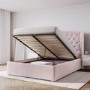 Pink Velvet King Size Ottoman Bed with Winged Headboard - Safina