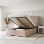 Beige Velvet Double Ottoman Bed with Winged Headboard - Safina