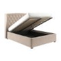 Beige Velvet Double Ottoman Bed with Winged Headboard - Safina