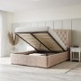 Beige Velvet King Size Ottoman Bed with Winged Headboard - Safina