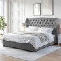 Grey Velvet Super King Ottoman Bed with Winged Headboard - Safina