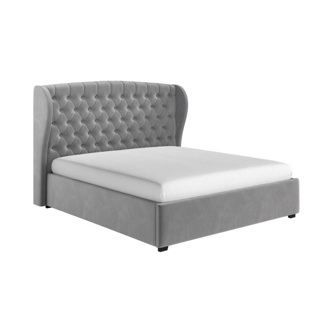 Grey Velvet Super King Ottoman Bed with Winged Headboard - Safina