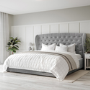 Grey Velvet Super King Ottoman Bed with Winged Headboard - Safina