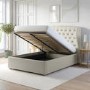 Cream Fabric Double Ottoman Bed with Winged Headboard - Safina