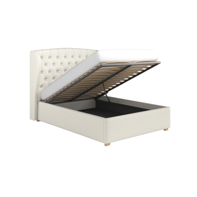 Cream Upholstered Double Ottoman Bed with Winged Headboard - Safina