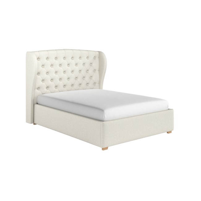 Cream Upholstered King Size Ottoman Bed with Winged Headboard - Safina