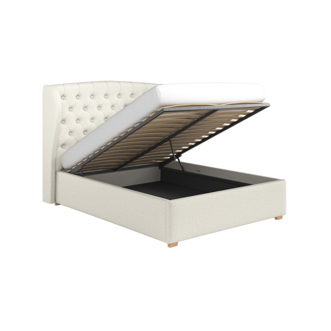 Cream Upholstered King Size Ottoman Bed with Winged Headboard - Safina