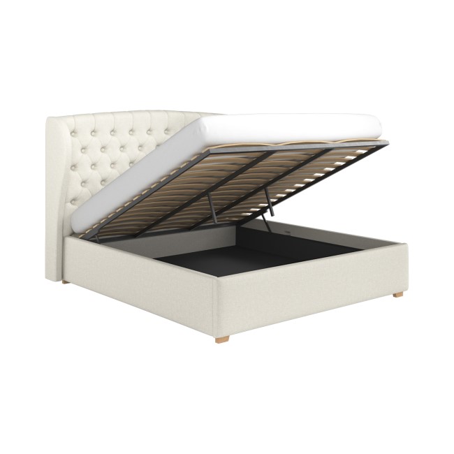 Cream Fabric Super King Ottoman Bed with Winged Headboard - Safina