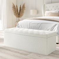 Ottoman Storage Blanket Box in Cream Fabric - Safina