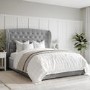 Grey Velvet Small Double Ottoman Bed with Winged Headboard - Safina