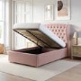 Pink Velvet Small Double Ottoman Bed with Winged Headboard - Safina