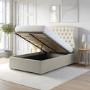 Cream Fabric Small Double Ottoman Bed with Winged Headboard - Safina