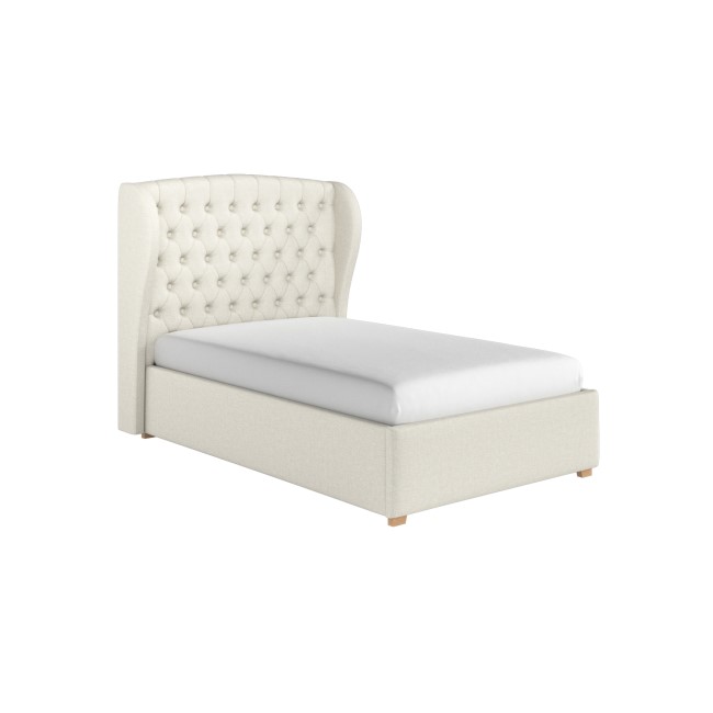 Cream Upholstered Small Double Ottoman Bed with Winged Headboard - Safina