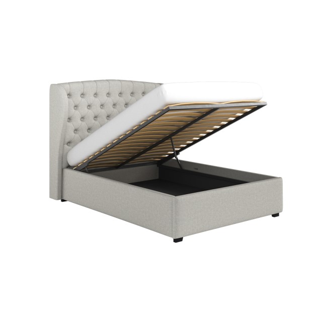 Grey Upholstered Double Ottoman Bed with Winged Headboard - Safina