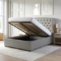 Grey Fabric King Size Ottoman Bed with Winged Headboard - Safina