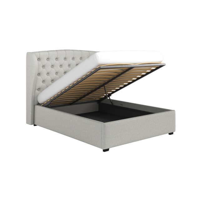 Grey Upholstered King Size Ottoman Bed with Winged Headboard - Safina