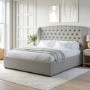 Grey Fabric Super King Ottoman Bed with Winged Headboard - Safina