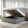 Grey Fabric Super King Ottoman Bed with Winged Headboard - Safina