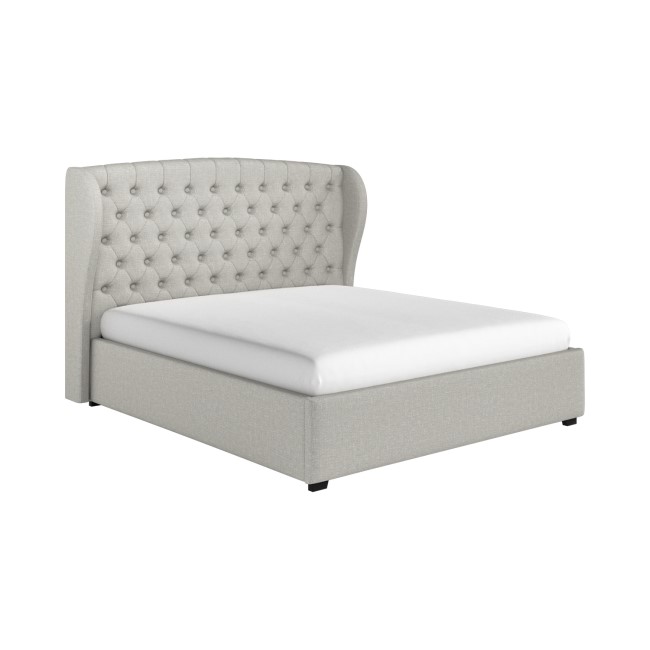 Grey Upholstered Super King Ottoman Bed with Winged Headboard - Safina